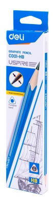Карандаш чернографит. Deli EC001-HB Uspire HB трехгран. тополь ластик коробка картонная (12шт)