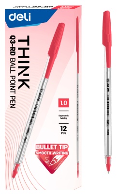 Ручка шариков. Deli EQ3-RD красные линия 1мм