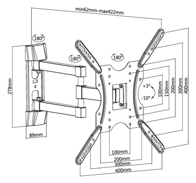Кронштейн для телевизора Ultramounts UM 904 черный 32"-55" макс.30кг настенный поворотно-выдвижной и наклонный