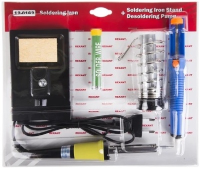 REXANT (12-0163) Набор для пайки  (паяльник 30 Вт, оловоотсос, подставка, припой)