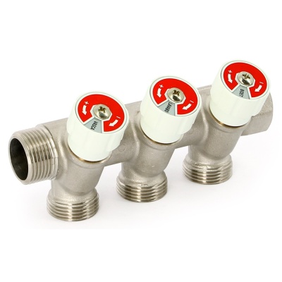 Коллектор Uni-Fitt НВ 3/4"х2 вых 1/2" 40 мм с вентилями, никелированный