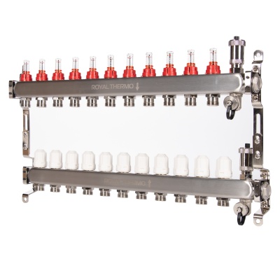 Коллектор Royal Thermo нерж. в сборе с расходомерами 1" ВР-3/4" НР с автомат.воздухоотвод-ми 11 вых.
