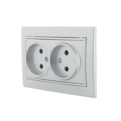 Розетка 2-м СП Mira 16А IP20 без заземл. со вставкой керамика сер. метал. LEZARD 701-1010-128