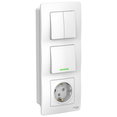Блок СП Blanca (розетка с заземл. защ. шторки 16А 250В + 1-кл. выкл. с подсветкой + 2-кл. выкл.) бел