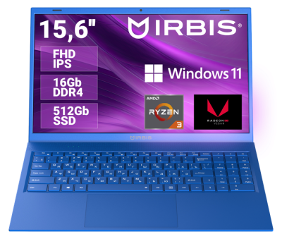 IRBIS Blizzard 15NBC1000 15.6" notebook,CPU:R3-3200U, 15.6"LCD 1920*1080 IPS , 16GB sodimm +512GB SSD, AC wifi,  Front camera: 2MP, 5000mha battery, A METAL with chamfer, WIN Pro