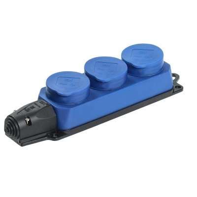 Iek PKR61-016-2-K07 РБ33-1-0м Розетка трехместная с защитными крышками ОМЕГА IP44 синяя