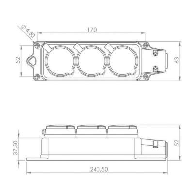 REXANT 111-126 Розетка каучуковая 3 гнезда с крышкой (колодка) желтая, с/з, 16А, IP54
