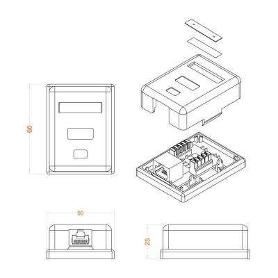 Розетка Hyperline SB1-1-8P8C-C5E-WHRJ45 1 кат.5E UTP бел.