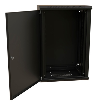 WRline Шкаф настенный 19-дюймовый (19"), 18U, 908х600х600мм, металлическая передняя дверь с замком, две боковые панели, цвет черный (RAL 9004) (разобранный)