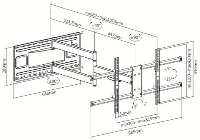 Кронштейн для телевизора Ultramounts UM 915 черный 37"-75" макс.50кг настенный поворот и наклон