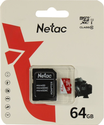 Носитель информации Netac P500 ECO 64GB MicroSDXC U1/C10 up to 80MB/s, retail pack with SD Adapter (NT02P500ECO-064G-R)