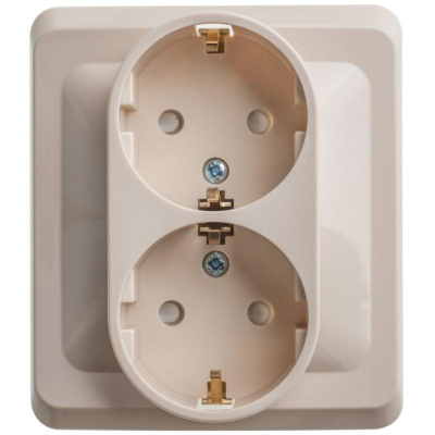 Systeme electric PC16-008K ЭТЮД С/У двойная РОЗЕТКА с заземлением со шторками 16А 250B, КРЕМОВЫЙ, Россия