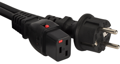 Шнур питания с блокировкой C19-Schuko прямая, 3х1.5, 220В, 16А, черный, 3 метра (LAN-PP19L/SH-3.0-BK)