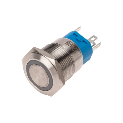 Кнопка антивандальная Ø19 250В Фикс (5с) ON-OFF/OFF-ON подсв/синяя Rexant