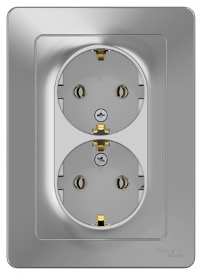 Systeme electric BLNRS001023 BLANCA С/У РОЗЕТКА двойная с заземлением без шторок, 16А, 250В, АЛЮМИНИЙ