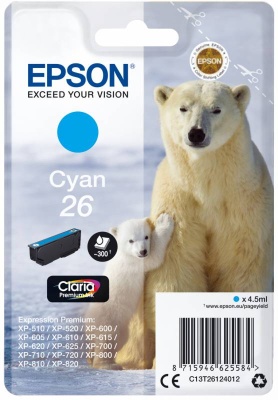 Картридж струйный Epson T2612 C13T26124012 голубой (300стр.) (4.5мл) для Epson XP-600/700/800