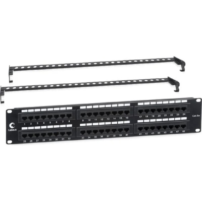 Cabeus PL-48-Cat.6a-Dual IDC Патч-панель 19" (2U), 48 портов RJ-45, категория 6a, Dual IDC, с задним кабельным организатором
