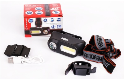 Фонарь велосипедный Ultraflash LED53763 черный 4Вт лам.:светодиод. встроенный аккумулятор (14504)