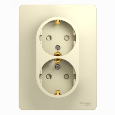 Systeme electric GSL000226 GLOSSA РОЗЕТКА двойная с заземлением со шторками, 16А, в сборе, БЕЖЕВЫЙ