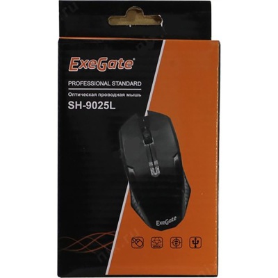 EX264097RUS мышь ExeGate SH-9025L (USB, оптическая, 1000dpi, 3 кнопки и колесо прокрутки, длина кабеля 2м, черная, Color box) (103122)