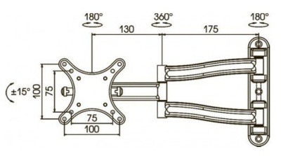 Кронштейн для телевизора Kromax TECHNO-1 темно-серый 10"-26" макс.15кг настенный поворот и наклон