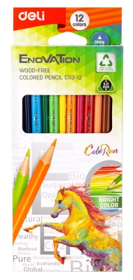 Карандаши цветные Deli EC113-12 Enovation трехгранные пластик 12цв. коробка/европод. (12шт)