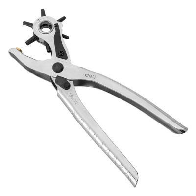 Револьверный дырокол для кожи 6-в-1 Deli DL1919С 215мм, диаметр пуансона: 2, 2,5, 3, 3,5, 4, 4,5мм, сталь Cr-V