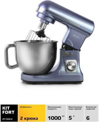 Миксер планетарный Kitfort КТ-1343-2 1000Вт светло-голубой/серый
