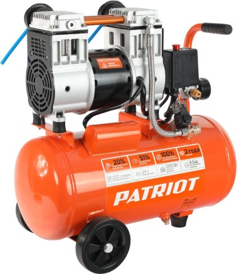 PATRIOT  WO 24-220 Компрессор [525301920] { безмасляный, 200 л/мин, 8 бар, 1250 Вт, 24 л, быстросъемный 1/4" }