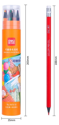 Карандаши цв. Deli 7073-12 пластик 12цв. туба пл. ластик