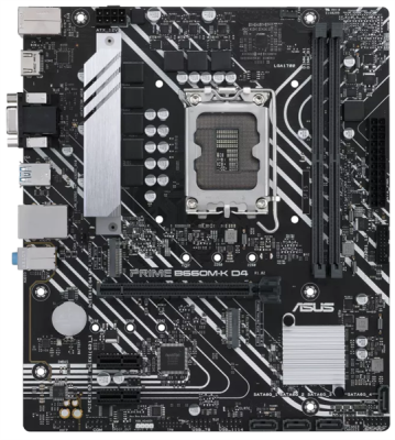 Материнская плата ASUS PRIME B660M-K D4, LGA1700, B660, 2*DDR4, D-Sub + HDMI, SATA3 + RAID, Audio, Gb LAN, USB 3.2*6, USB 2.0*6, COM*1 header (w/o cable), mATX; 90MB1950-M0EAY0 (PRIME B660M-K D4)