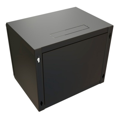 WRline Шкаф настенный 19-дюймовый (19"), 12U, 650х600х450мм, металлическая передняя дверь с замком, две боковые панели, цвет черный (RAL 9004) (разобранный)
