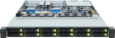 Шасси серверное Gigabyte Server Platform R163-Z35 Rev.3x / 1U / 1xAMD (9004/9005) / 1xHS / 12xDIMM / 12xSFF NVME/SAS/SATA + 1xM.2 PCIe Gen3 / 1x1GbE / 2xOCP 3.0 / 2xFHHL / 2x1300W / Rails / 1Y