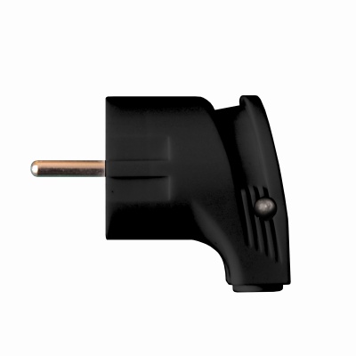 Вилка угловая с заземлением черная 16А 250В