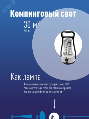 Фонарь кемпинговый аккумуляторный, 36 SMD LED, аккум. 4V 2Ah, 280Лм, 4-10 часов