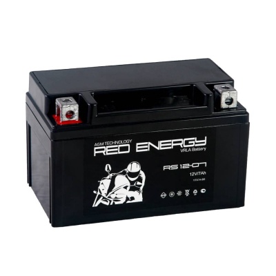 Стартерный мото аккумулятор Delta (RED ENERGY Li-ion) RS 1207 12В/7Ач, клемма Болт + гайка Ø 6 мм (150х86х94мм (99мм); 2