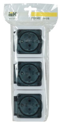 Розетка силовая (3розет.) IEK Гермес PLUS (ERMP32-K03-16-54-EC) откр. зазем. крыш. IP54 дымчатый (упак.:1шт)