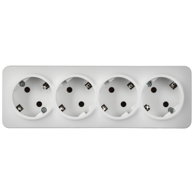 GLORY Розетка 4-местная для открытой установки с заземлением без защитных шторок 16А РС24-3-ХБм белый матовый IEK
