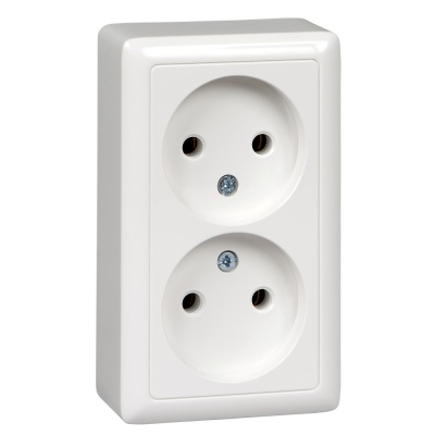 Systeme electric RA16-237-B ХИТ О/У РОЗЕТКА двойная без заземления без шторок 16А, 250В, БЕЛЫЙ. Россия