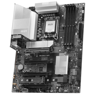 Материнская плата MSI PRO B860-P WIFI B860, LGA1851, 4*DDR5, 4*PCIEx16, 3*M.2, 1*TypeC, 2*USB3.2Gen2, 6*USB3.2Gen1, 8*USB2.0, 4*SATA3.0, 5G, Type-C DP, DP, HDMI, ATX, RTL