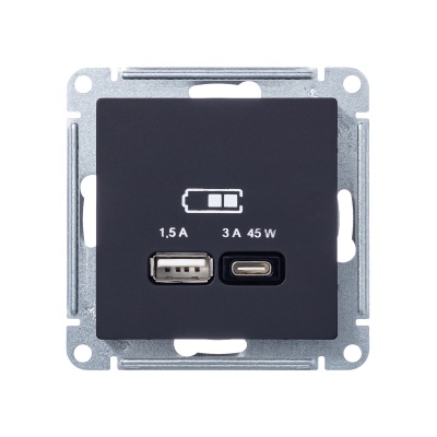 ATLASDESIGN USB РОЗЕТКА A + тип-C 45W высокоскор.заряд. QC, PD, механизм, КАРБОН