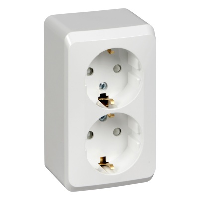 Systeme electric PA16-008B ЭТЮД О/У двойная РОЗЕТКА с заземлением со шторками 16А 250B, БЕЛЫЙ, Россия