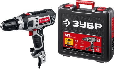 Дрель-шуруповерт Зубр ДШ-М1-400-2 К 400Вт патрон:быстрозажимной (кейс в комплекте)
