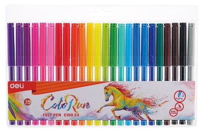 Фломастеры Deli EC10023 ColoRun Вентилируемый 24цв. пакет с европодвесом