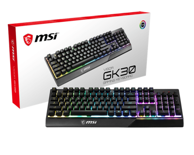 Клавиатра проводная Gaming Keyboard MSI VIGOR GK30, Wired, Mechanical-like plunger switches. 6 zones RGB lighting with several lighting effects.  Anti-ghosting Capability. Water Resistant (spill-proof), Black (S11-04RU236-CLA)