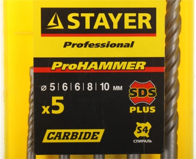 Набор STAYER "PROFI" Буры по бетону, хвостовик "SDS-Plus", 5х110; 6х110; 6х160; 8х160; 10х160мм; 5шт [2930-H5]