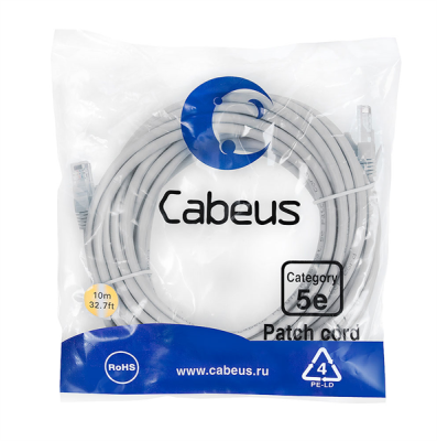 Cabeus PC-UTP-RJ45-Cat.5e-10m-LSZH Патч-корд U/UTP, категория 5е, 2xRJ45/8p8c, неэкранированный, серый, LSZH, 10м (PC-UTP-RJ45-Cat.5e-10m-LSZH)