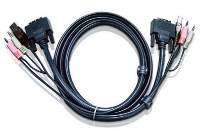 Кабель KVM USB(тип А Male)+DVI-D(Male)+2хАудио(Male) <-> USB(тип B Male)+DVI-D(Male)+2хАудио(Male) 1,8м., черный. ATEN 2L-7D02U
