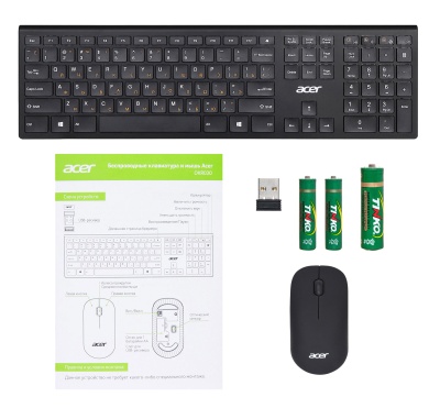 Клавиатура + мышь Acer OKR030 клав:черный мышь:черный USB беспроводная slim