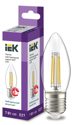 Iek LLF-C35-7-230-40-E27-CL Лампа LED C35 свеча прозр. 7Вт 230В 4000К E27 серия 360°
